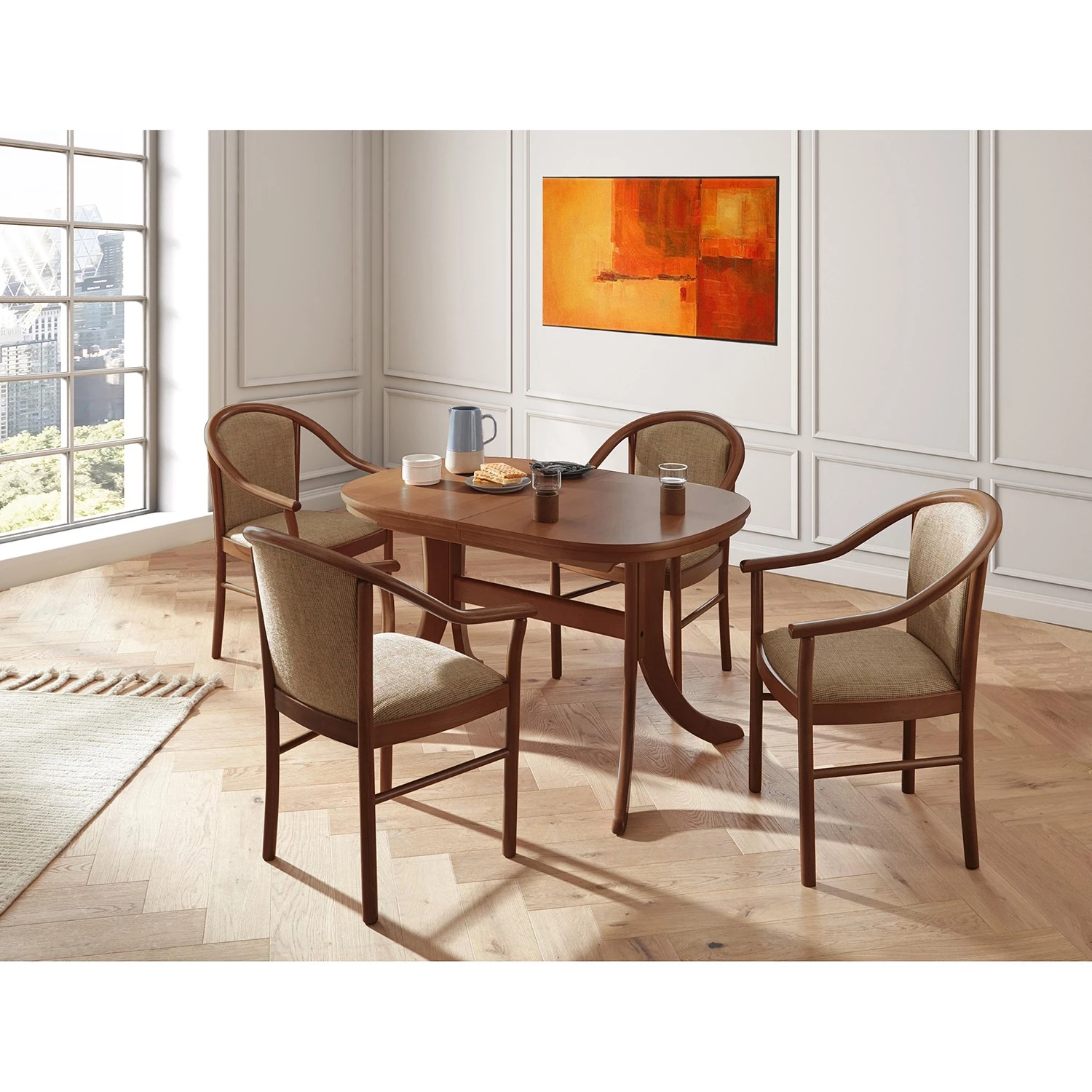 Velvet Studio Chaise à accoudoirs Rosita - Tissu / Hêtre massif - Camel / Noyer 4 Velvet Studio Chaise à accoudoirs Rosita - Tissu / Hêtre massif - Camel / Noyer – Image 2