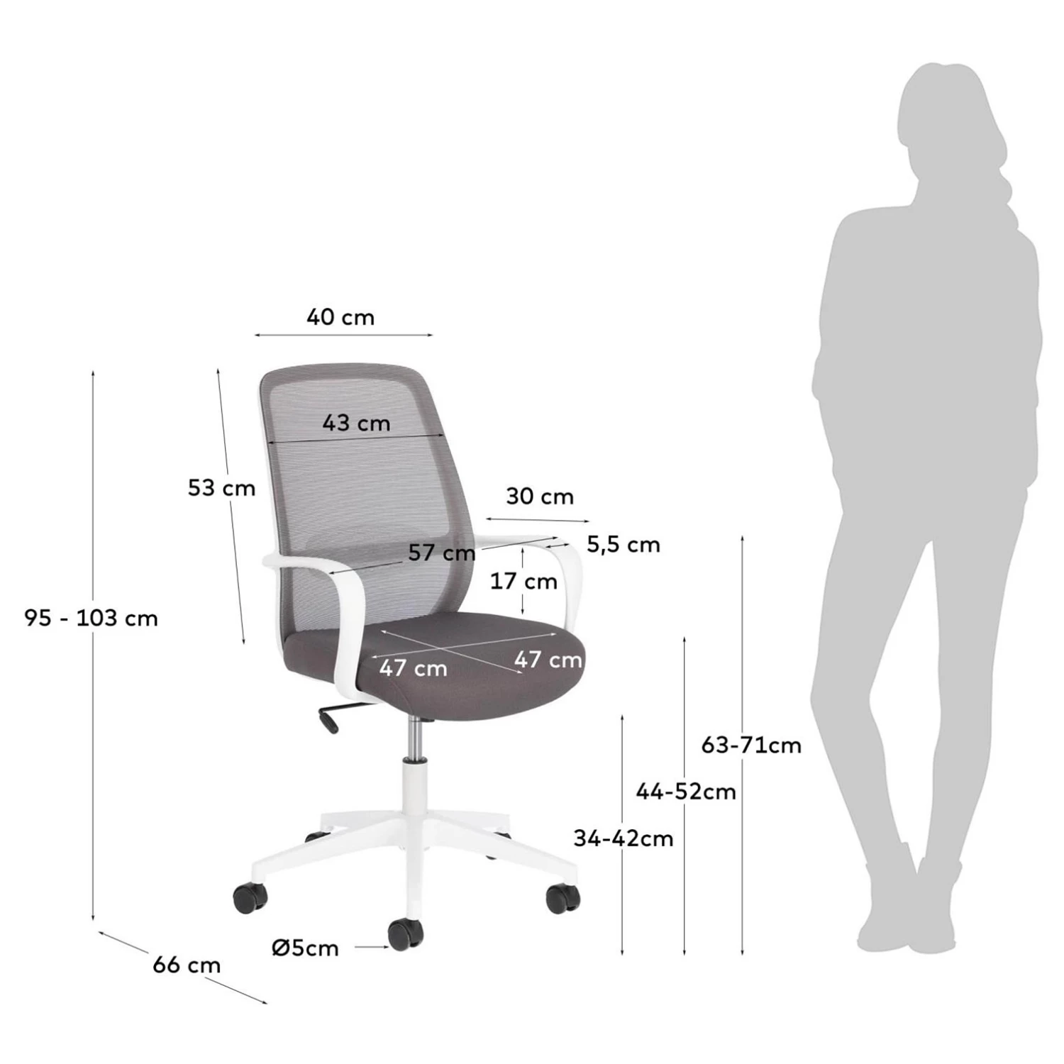 Fredriks Chaise de bureau Melby - Blanc gris 12 Fredriks Chaise de bureau Melby - Blanc gris – Image 10