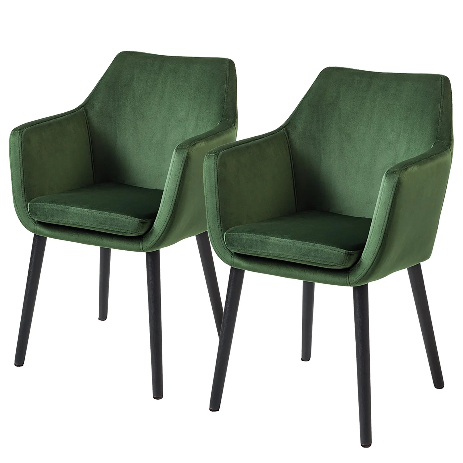 Mørteens Chaises à accoudoirs Nicholas V - Velours Kemi: Vert foncé - Lot de 2 3 Mørteens Chaises à accoudoirs Nicholas V - Velours Kemi: Vert foncé - Lot de 2