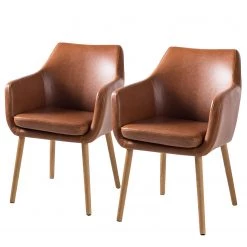 Mørteens Chaises à accoudoirs Nicholas XXL - Cuir synthétique Aken: Cognac vintage - Lot de 2