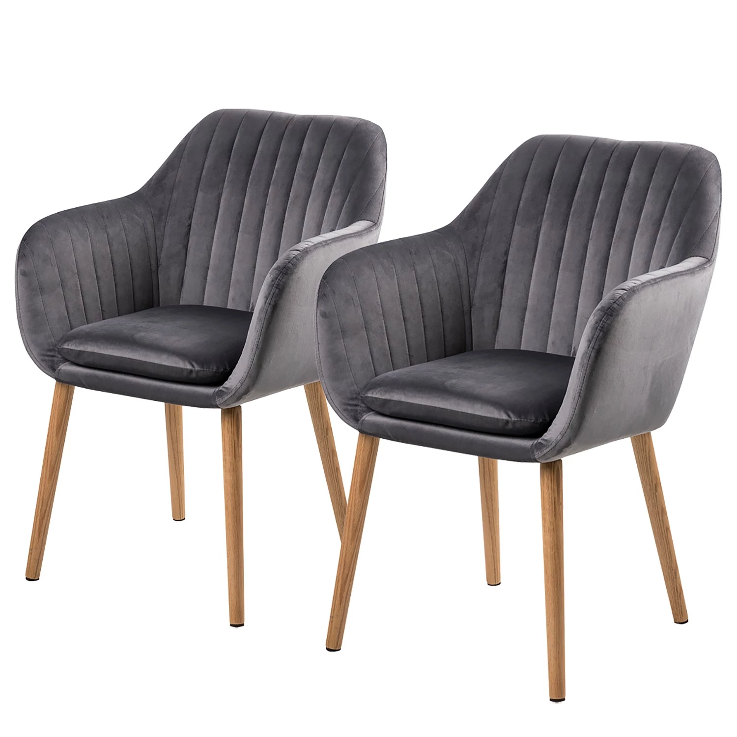 Mørteens Chaises à accoudoirs Tilanda - Tissu / Chêne massif - Velours Kemi: Gris foncé - Lot de 2 3 Mørteens Chaises à accoudoirs Tilanda - Tissu / Chêne massif - Velours Kemi: Gris foncé - Lot de 2