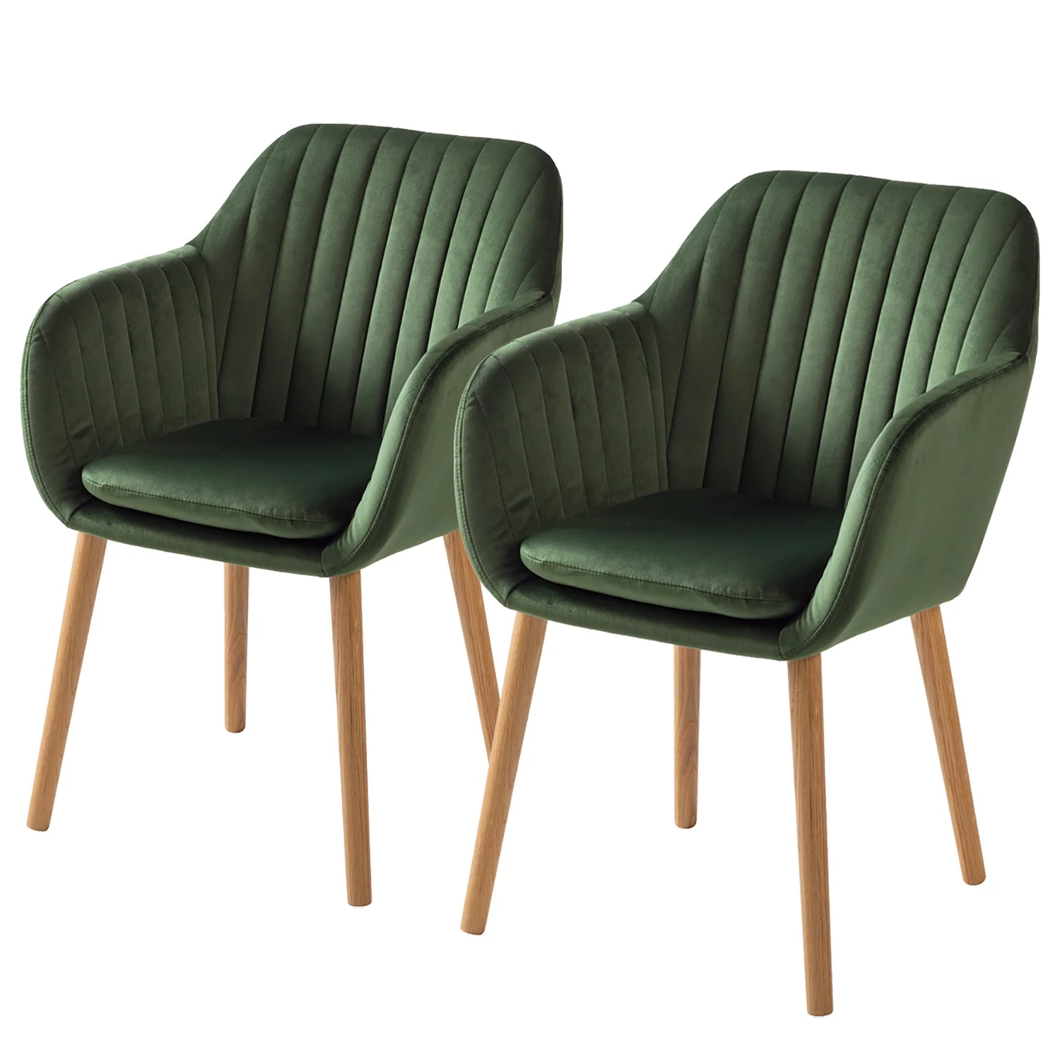 Mørteens Chaises à accoudoirs Tilanda - Tissu / Chêne massif - Velours Kemi: Vert foncé - Lot de 2 3 Mørteens Chaises à accoudoirs Tilanda - Tissu / Chêne massif - Velours Kemi: Vert foncé - Lot de 2