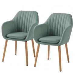 Mørteens Chaises à accoudoirs Tilanda - Tissu / Chêne massif - Tissu Cors: Gris menthe - Lot de 2