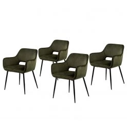 Mørteens Chaises à accoudoirs Rivanna - Velours/ Métal - Vert olive / Noir - Vert olive - Lot de 4