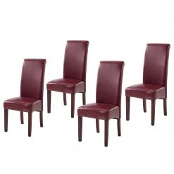 Ars Natura Chaises capitonnées Nello I (lot de 2) - similicuir / Hévéa massif - Marron foncé - Carmin - Lot de 4