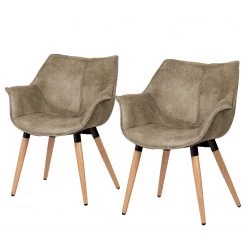 Ars manufacti Chaise à accoudoirs Kantii I - Microfibre / Chêne massif - Limon vintage - Lot de 2