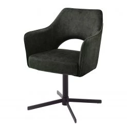 Fredriks Chaise à accoudoirs Yellville - Microfibre et tissu / Métal - Noir mat - Vert olive foncé