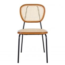 Maison Belfort Chaises Ramona (lot de 2) - Rotin & Hêtre massif / Acier - Beige & Hêtre / Chrome -Chaises Soldes 2022 1000285155 220608 030 DETAILS P000000001000285155