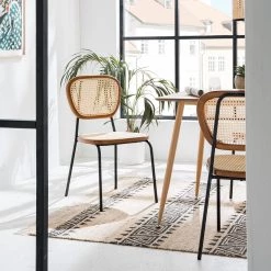 Maison Belfort Chaises Ramona (lot de 2) - Rotin & Hêtre massif / Acier - Beige & Hêtre / Chrome -Chaises Soldes 2022 1000285155 220609 020 MOOD DETAILS P000000001000285155 mood