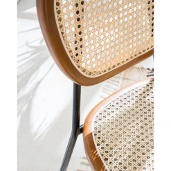 Maison Belfort Chaises Ramona (lot de 2) - Rotin & Hêtre massif / Acier - Beige & Hêtre / Chrome -Chaises Soldes 2022 1000285155 220609 035 DETAILS P000000001000285155