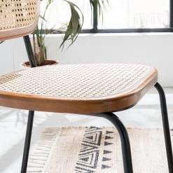 Maison Belfort Chaises Ramona (lot de 2) - Rotin & Hêtre massif / Acier - Beige & Hêtre / Chrome -Chaises Soldes 2022 1000285155 220609 040 DETAILS P000000001000285155