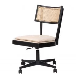 Mørteens Fauteuil de bureau Davik - Tissu / Frêne massif / Rotin - Crème / Frêne noir / Noir