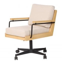 Mørteens Fauteuil de bureau David - Tissu / Chêne massif / Métal - Crème / Chêne / Noir