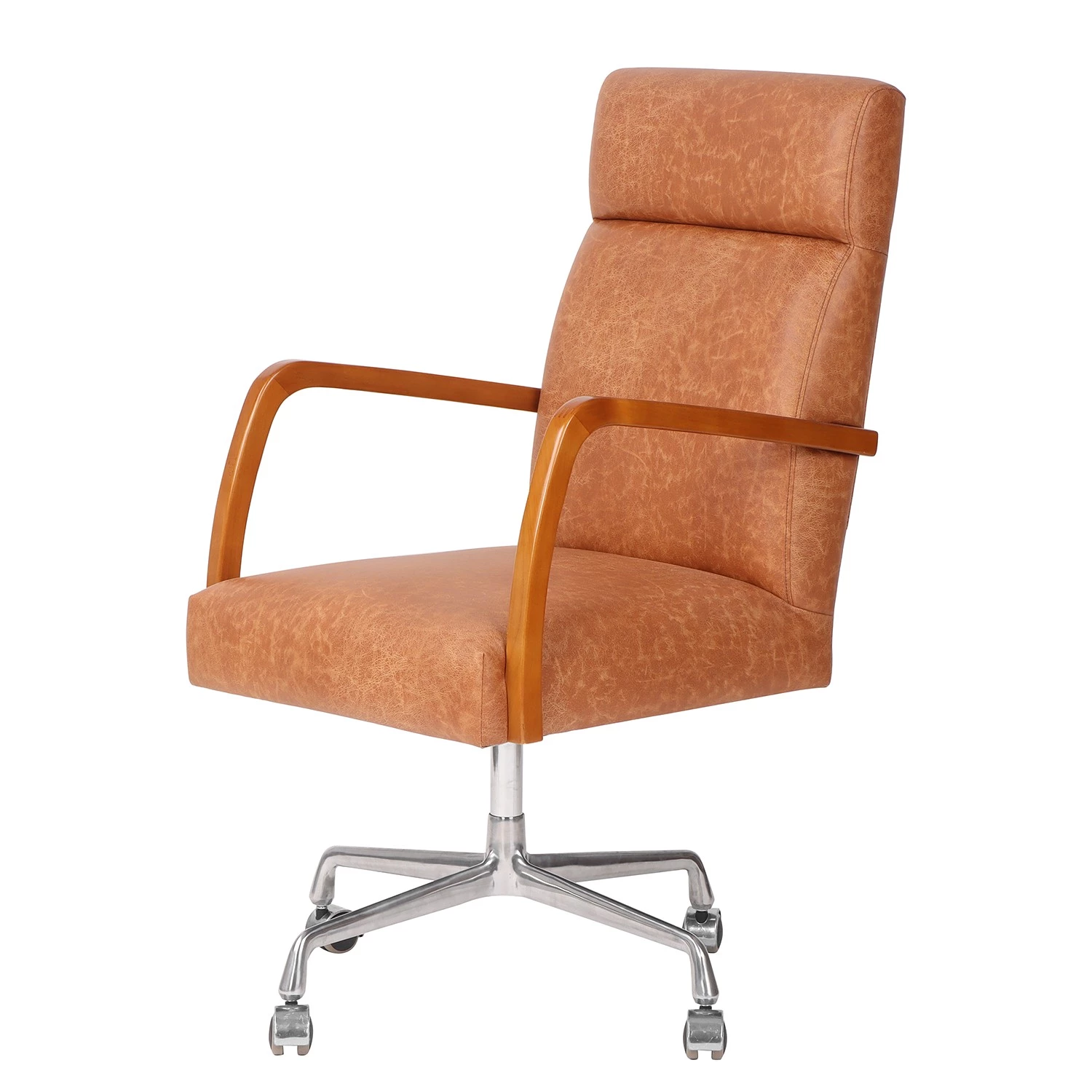 Mørteens Fauteuil de bureau Calder - Cuir synthétique / Noyer massif / Métal - Cognac vintage / Noyer / Argenté 3 Mørteens Fauteuil de bureau Calder - Cuir synthétique / Noyer massif / Métal - Cognac vintage / Noyer / Argenté