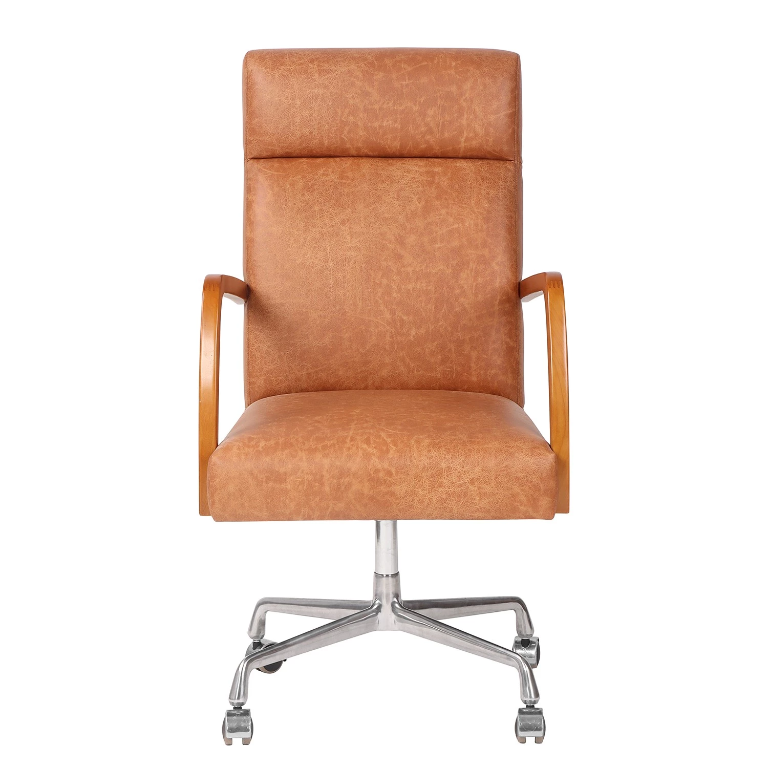 Mørteens Fauteuil de bureau Calder - Cuir synthétique / Noyer massif / Métal - Cognac vintage / Noyer / Argenté 4 Mørteens Fauteuil de bureau Calder - Cuir synthétique / Noyer massif / Métal - Cognac vintage / Noyer / Argenté – Image 2
