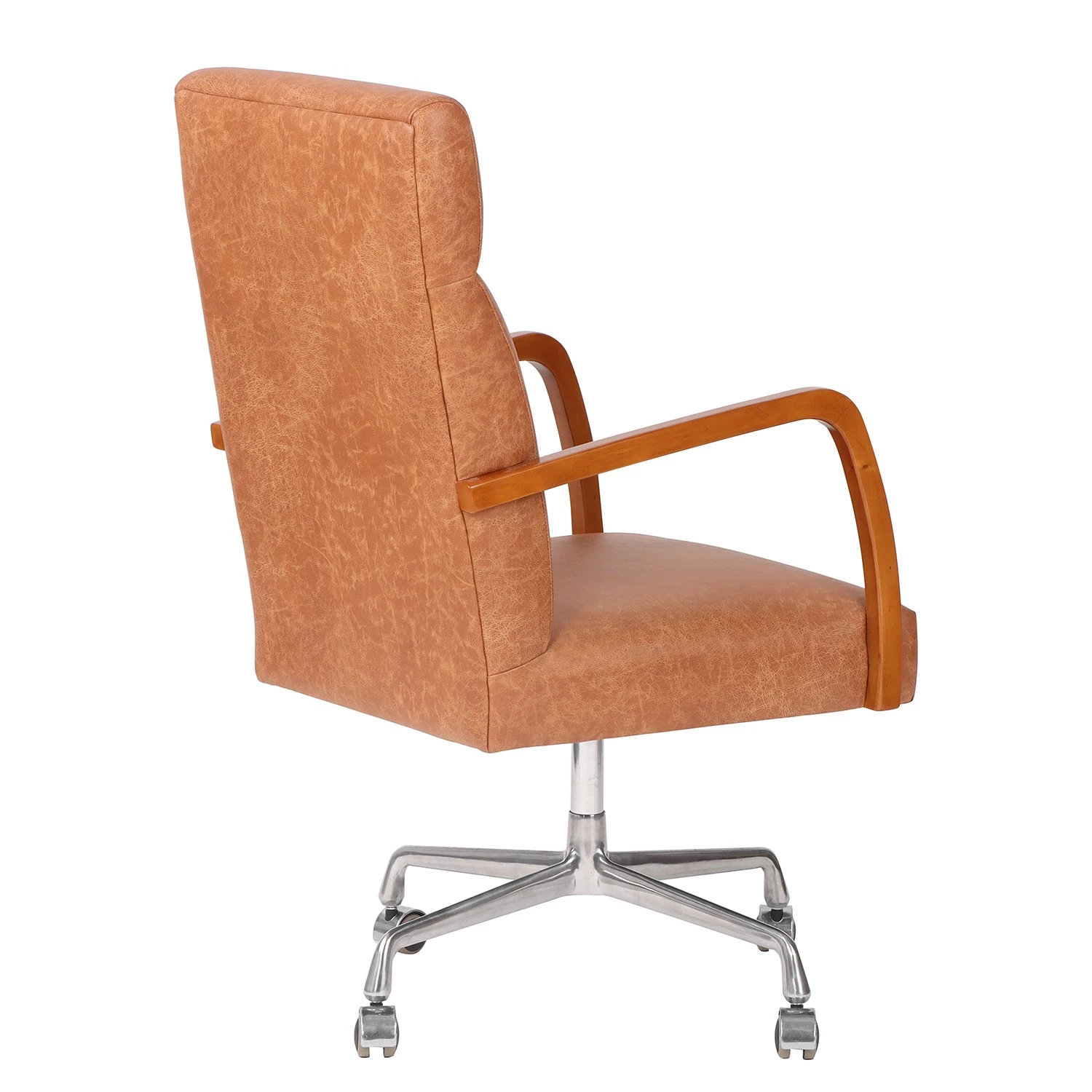 Mørteens Fauteuil de bureau Calder - Cuir synthétique / Noyer massif / Métal - Cognac vintage / Noyer / Argenté 6 Mørteens Fauteuil de bureau Calder - Cuir synthétique / Noyer massif / Métal - Cognac vintage / Noyer / Argenté – Image 4