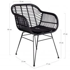 Naturoo Chaises à accoudoirs Corduroy (lot de 2) - (avec coussin d’assise) - Rotin / Métal - Rotin / Noir -Chaises Soldes 2022 1000299408 211012 13445500602 SKETCH DETAILS P000000001000299408 sketch