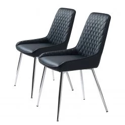 Red Living Chaises capitonnées Dela III (lot de 2) - Imitation cuir / Fer - Noir / Chrome