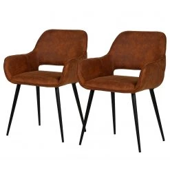 Red Living Chaises à accoudoirs Avril II (lot de 2) - Microfibre / Acier - Marron vintage / Noir