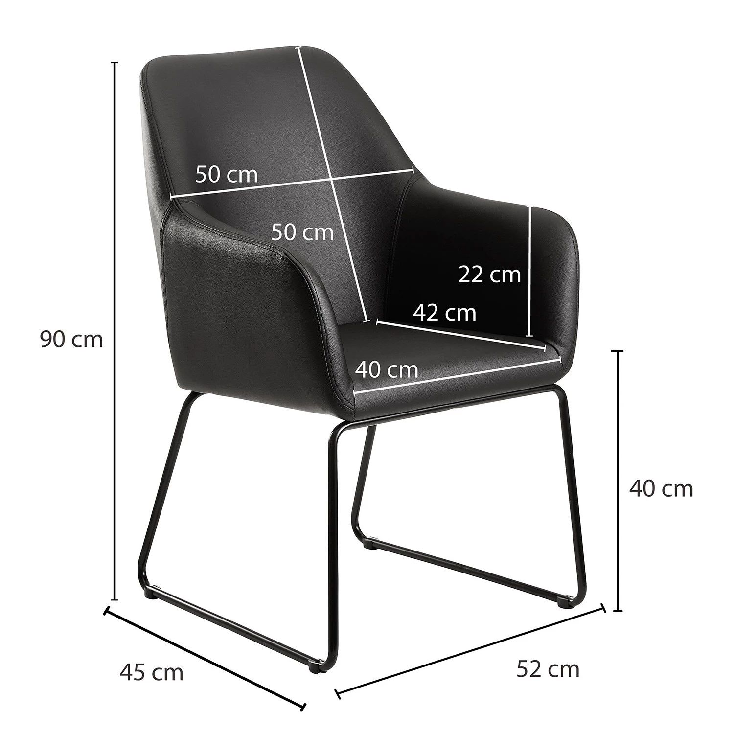 Loftscape Chaise à accoudoirs Fradou III - Imitation cuir / Fer - Noir 9 Loftscape Chaise à accoudoirs Fradou III - Imitation cuir / Fer - Noir – Image 7