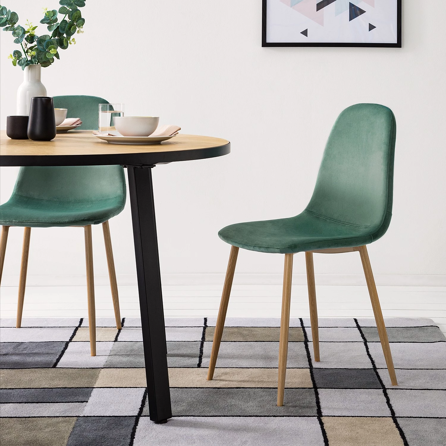 Jack & Alice Chaise capitonnée Iskmo VIII - Velours / Metall - Imitation chêne - Vert menthe - Lot de 4 4 Jack & Alice Chaise capitonnée Iskmo VIII - Velours / Metall - Imitation chêne - Vert menthe - Lot de 4 – Image 2