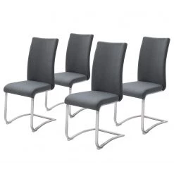 Fredriks Chaises cantilever Marco II - Tissage à plat / Acier inoxydable - Anthracite - Lot de 4