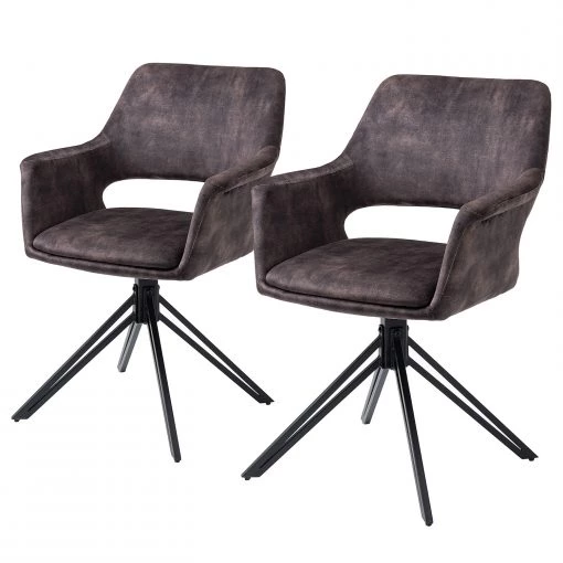 Loftscape Chaises à accoudoirs Moala II (lot de 2) - Velours / Acier - Gris vintage / Noir -Chaises Soldes 2022 1000329352 220203 161419000010 IMAGE P000000001000329352