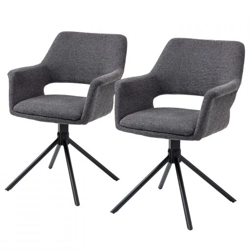 Loftscape Chaise à accoudoirs Keldur II (lot de 2) - Tissu / Acier - Gris / Noir -Chaises Soldes 2022 1000329354 220203 16142000010 IMAGE P000000001000329354