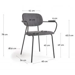 Loftscape Chaises à accoudoirs Sean II (lot de 2) - Chenille / Acier - Gris / Noir -Chaises Soldes 2022 1000340215 220414 500 SKETCH DETAILS P000000001000340215 sketch