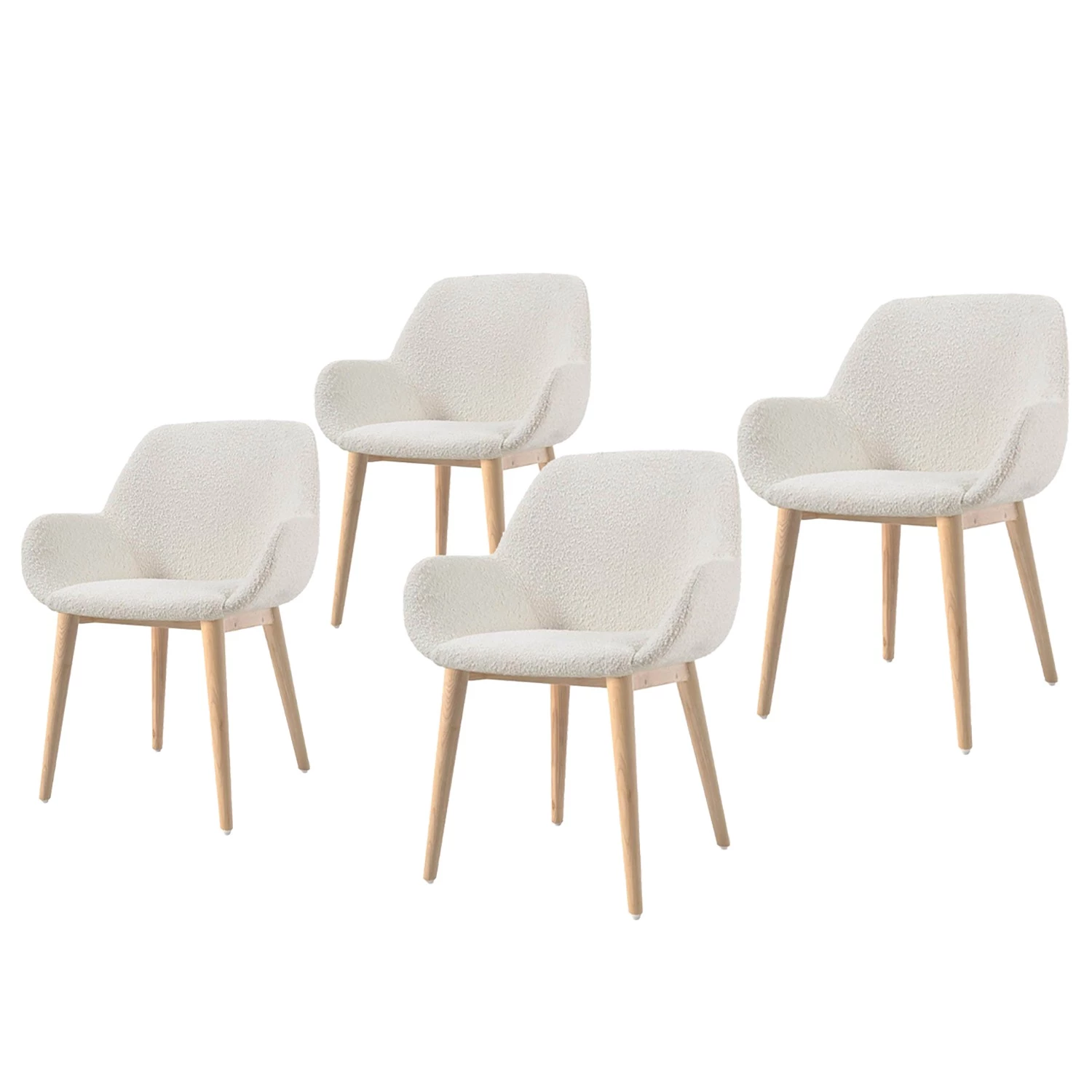 Loftscape Chaises à accoudoirs Kusamo V (lot de 4) - Tissu structuré - Blanc / Frêne 3 Loftscape Chaises à accoudoirs Kusamo V (lot de 4) - Tissu structuré - Blanc / Frêne