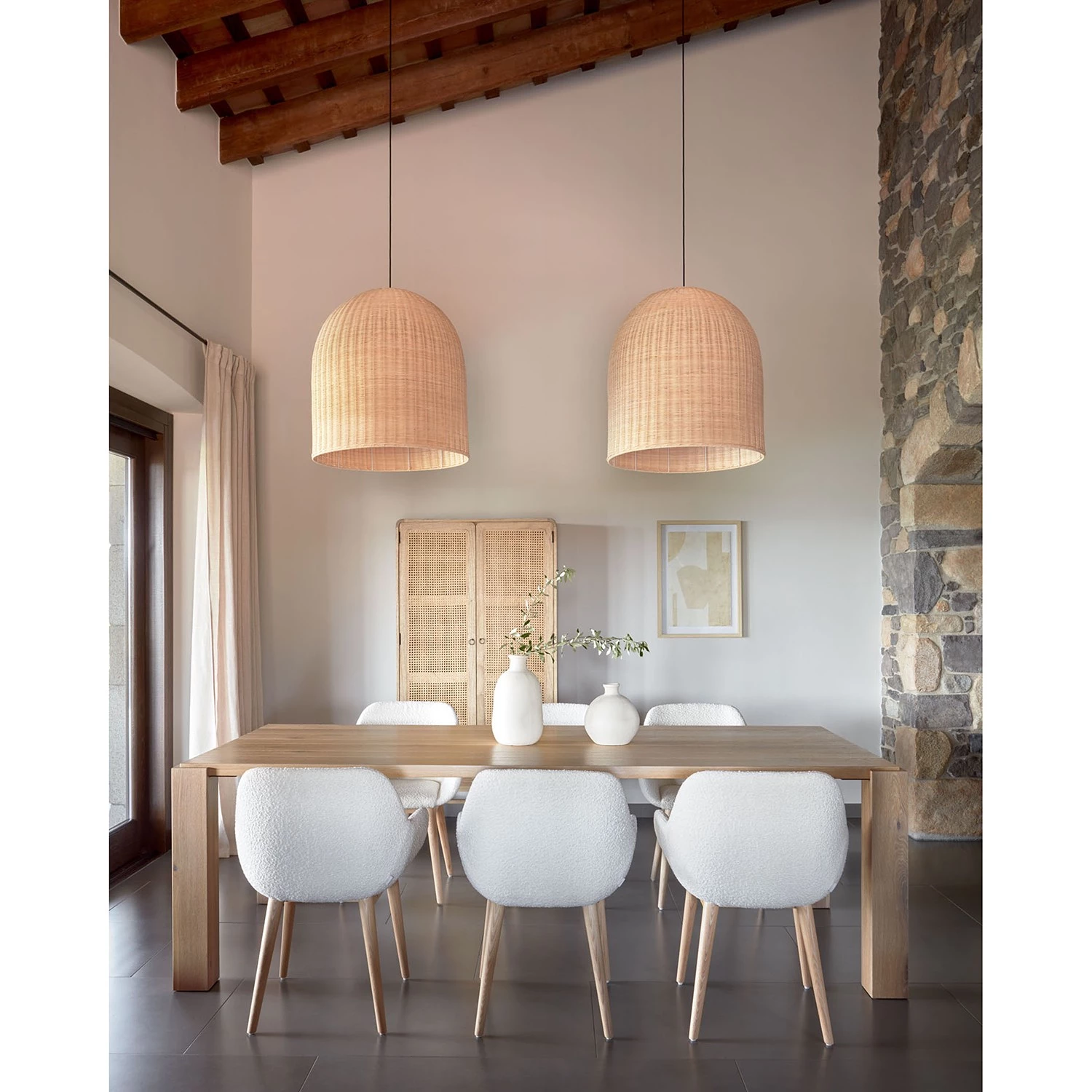 Loftscape Chaises à accoudoirs Kusamo V (lot de 4) - Tissu structuré - Blanc / Frêne 7 Loftscape Chaises à accoudoirs Kusamo V (lot de 4) - Tissu structuré - Blanc / Frêne – Image 5