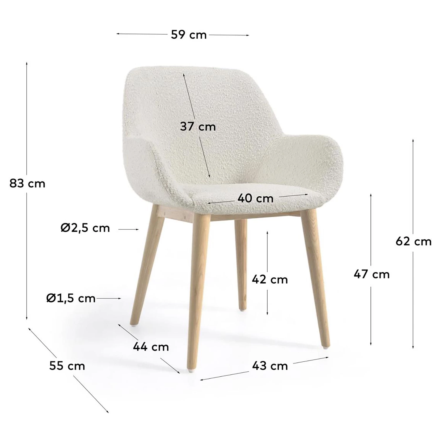 Loftscape Chaises à accoudoirs Kusamo V (lot de 4) - Tissu structuré - Blanc / Frêne 14 Loftscape Chaises à accoudoirs Kusamo V (lot de 4) - Tissu structuré - Blanc / Frêne – Image 12