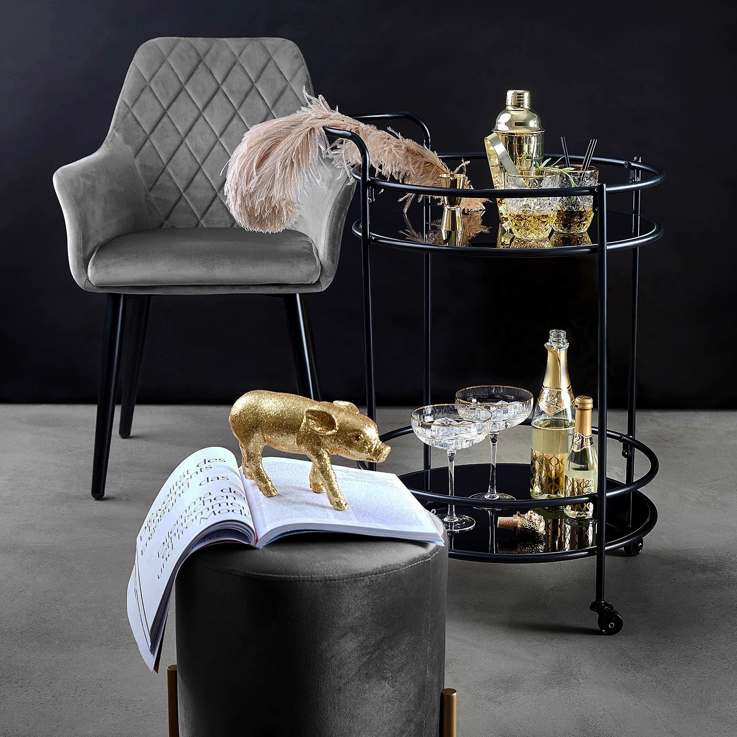 Butlers Chaises à accoudoirs VELVET (lot de 2) - Polyester / Métal - Gris 4 Butlers Chaises à accoudoirs VELVET (lot de 2) - Polyester / Métal - Gris – Image 2