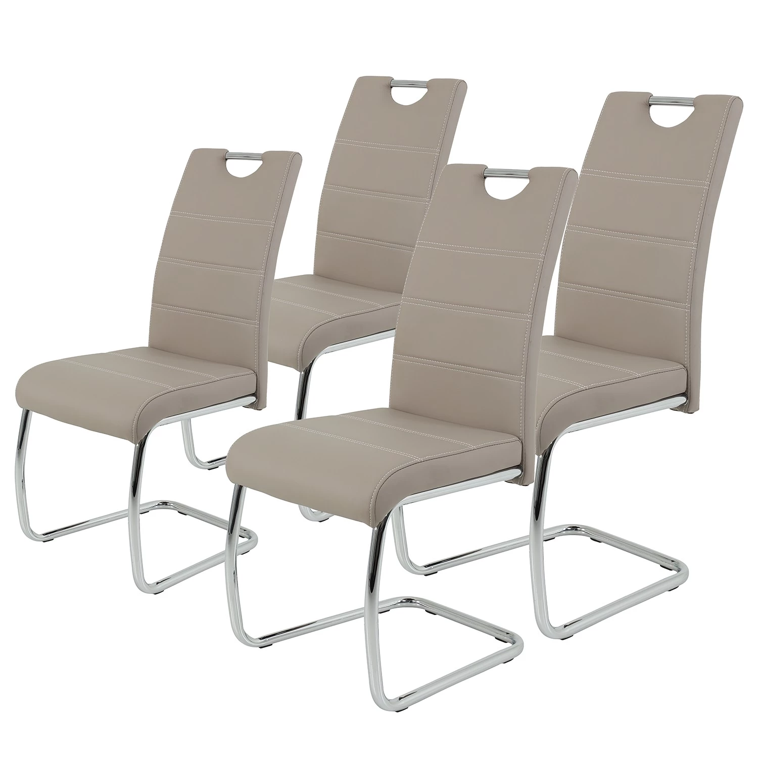 Loftscape Chaise cantilever La Paz - Imitation cuir / Métal - Chrome - Cappuccino - Lot de 4 3 Loftscape Chaise cantilever La Paz - Imitation cuir / Métal - Chrome - Cappuccino - Lot de 4