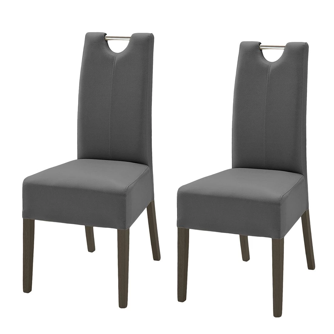Ars Natura Chaises Lenya (lot de 2) - Cuir synthétique gris / Hêtre marron foncé 3 Ars Natura Chaises Lenya (lot de 2) - Cuir synthétique gris / Hêtre marron foncé