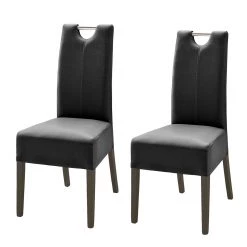 Ars Natura Chaises Lenya (lot de 2) - Cuir synthétique noir / Hêtre marron foncé